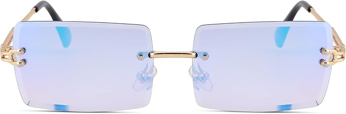 Rectangle Sunglasses for Men/Women Small Rimless Square Shade Eyewear