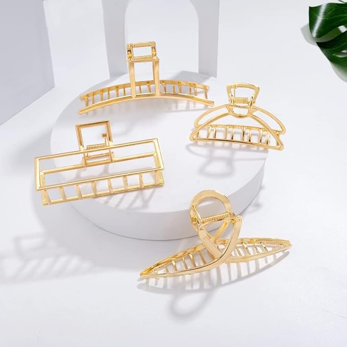 4pcs Metal Gold Hair Clips for Women, Geometry Square Cross Big Small Hair Clamps Jaw Crab Barrette for Thick Thinner Long Hair, Fashion Women's Hair Accessories Styling Tools Gifts