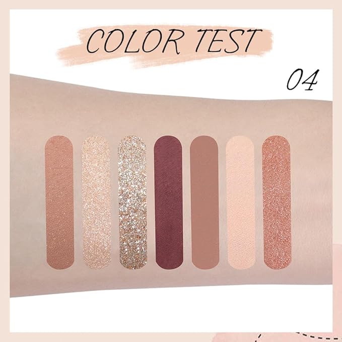 Seven Color Matte Shimmer Eyeshadow Makeup Palette, Nude Brown & Purple 7 Color Series Silky Pressed Powder Eyeshadow, Daily Makeup Eye shadow Box, Easy to Carry, Vegan & Cruelty-Free, 0.25 Oz, 04#