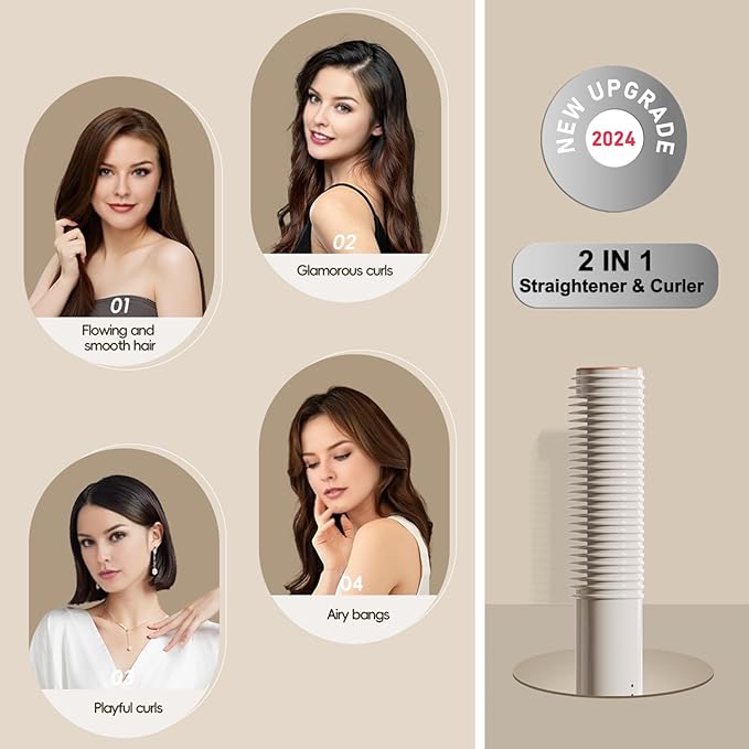 Hair Straightener Brush, Hot Hair Comb, 2 in 1 Flat Iron Hair Curling Straightening Brush for Women, Anti-Scald with 5 Temps Fast Heating
