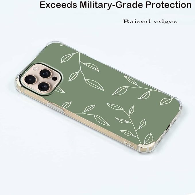 Case for iPhone 16 Pro with Minimalist Art Design,Aesthetic Sage Green Leaves Branches Pattern,Trendy Soft TPU Bumper Case Cover,6.3"(Leaf,16pr)
