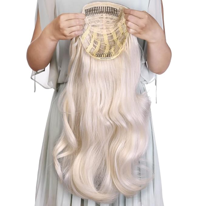 24" Long Straight Wavy Clip in Half Head Tied Wig Synthetic Hair Extensions For Women 210g 13#
