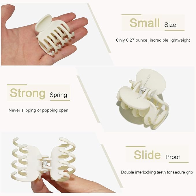 8PCS Claw Clips for Thin Hair Women, 1.6' Small Matte Medium Hair Claw Clips, Strong Hold Double Row Teeth Hair Clips, Cute Jaw Clamps (Warm Color)