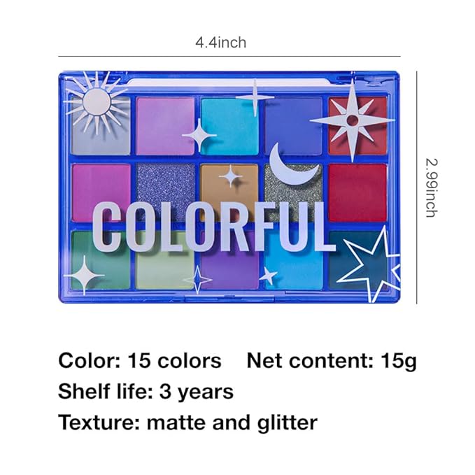 15 Color Eyeshadow Palette,Professional Eye Shadow-Rich Shades Matte Shimmer Makeup Pallet,Highly Pigmented Colorful Powder Long Lasting Waterproof Eye Shadow,Easy-Blend Makeup Kit