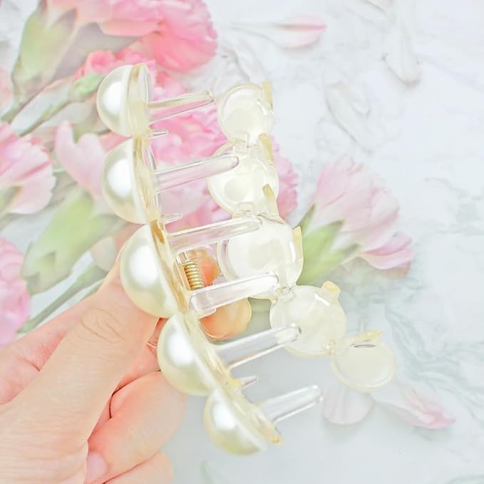 6 PCS Large Pearl Hair Claw Clips Medium Hair Barrette Clamps Small Fashion Hair Accessories for Women Big Banana Jaw Clip Barrettes Nonslip for Thick Thin Hair