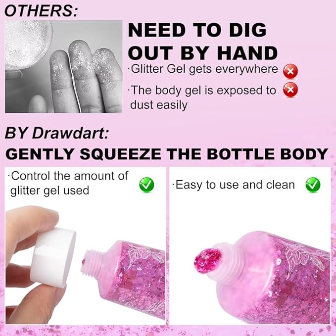 Pink Body Glitter Gel,Singer Concerts Lover Heart Face Glitter Gel,Face Body Chunky Glitter Makeup for Festivals,Raves,Anime Cosplay - Safe for Face 50ml