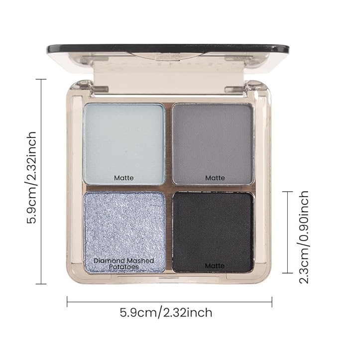Eyeshadow Quads Smoked Blendable Glitter Matte Eyeshadow Palette,Light Grey Silver Black Sparkly Four Eyeshadow Palette Makeup,Everyday Nature Long-Lasting Waterproof Smokeds Women Girls Eyeshadow 4#