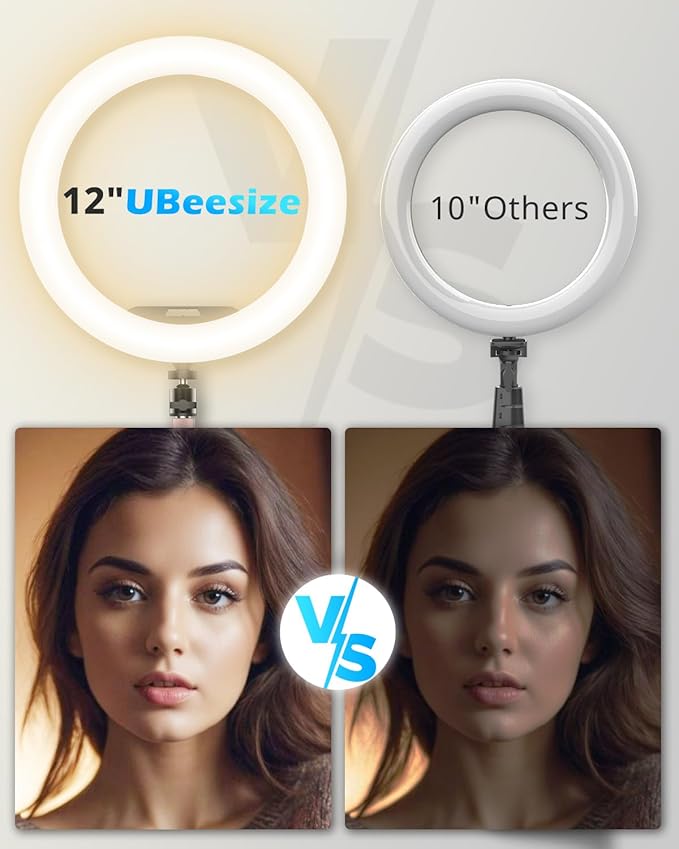 UBeesize 12" Desk Ring Light with Stand and Phone Holder, Overhead Phone Mount for Video Recording, Zoom Meeting, Live Streaming, Tiktok, YouTube,Compatible with iPhone, Android, Cameras
