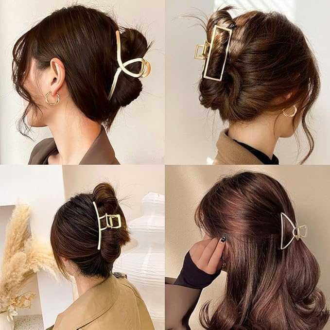 4pcs Metal Gold Hair Clips for Women, Geometry Square Cross Big Small Hair Clamps Jaw Crab Barrette for Thick Thinner Long Hair, Fashion Women's Hair Accessories Styling Tools Gifts