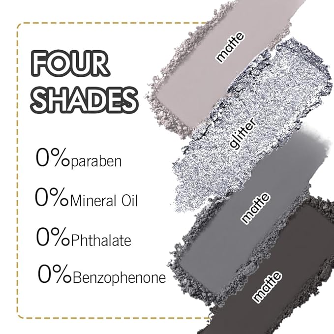 Eyeshadow Quad Makeup Palette – 4 Shades of Black, Gray, Natural, Nude & Smoky Tones, Blendable Matte & Shimmer, Long-Lasting Waterproof, Perfect for Mature & Young Women, with Built-In Mirror 01#