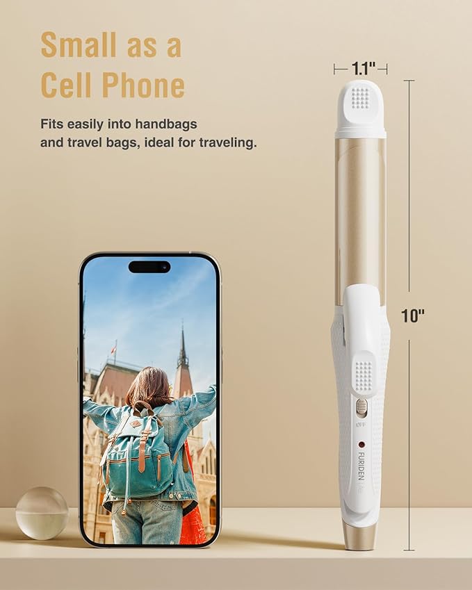 Europe Travel Curling Iron Mini: Dual Voltage Curling Iron for Traveling - Mini Travel Curling Irons 1 Inch with US Plug,Gold 450℉