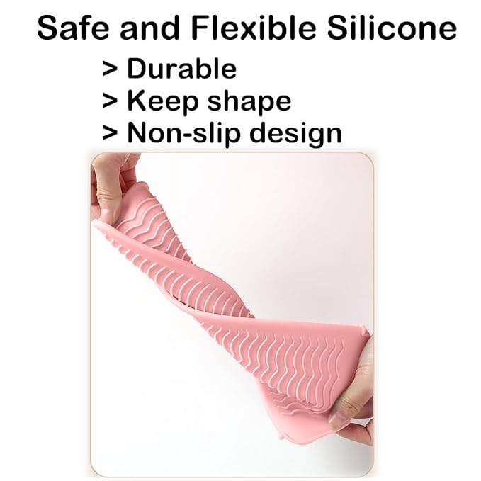 2 Heat Resistant Silicone Mat with Hanging Hole, Straightener Heat Resistant Travel Mat & Pouch for Curling Iron, Flat Iron and Other Hot Hair Styling Tools, 11 x 5 in, Pink+Green