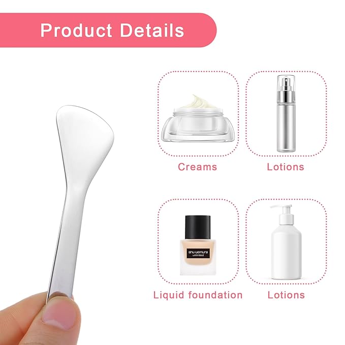 2 Pcs Mini Metal Cosmetic Spatula, Reusable Skin Care Spoon Beauty Scoop Spatula Multi-functional Facial Applicator Tool for Skin Care Creams Eye Cream Essences Beauty Accessories