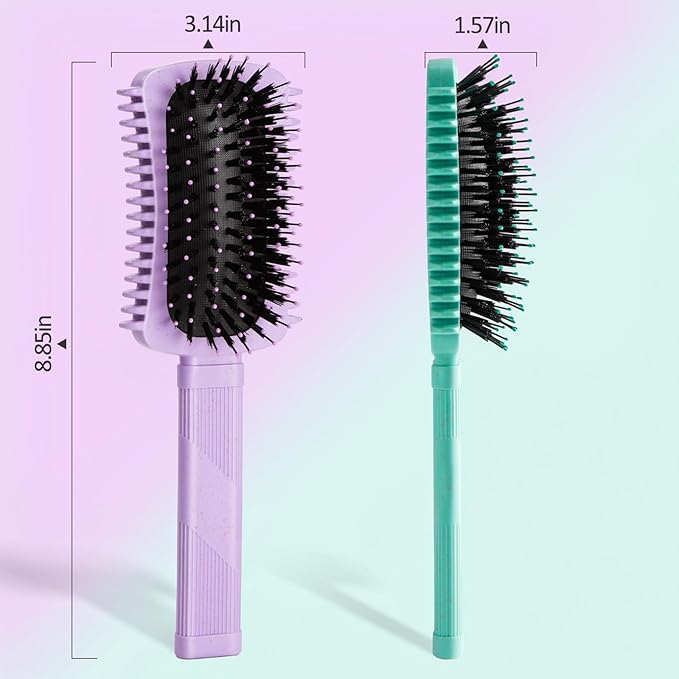 Curly Hair Brush 2 Pack, Volume Curl Defining Brush for Effortlessly Detangling Shaping and Styling Women's Curls, Reduce Pulling (Green+Purple)