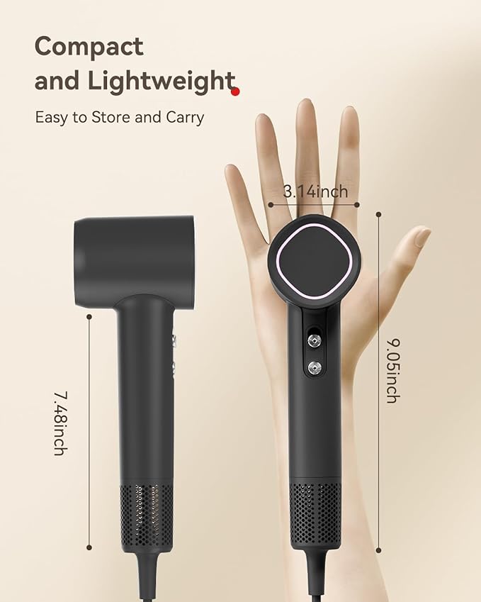 Hair Dryer, Fast-Drying Blow Dryer 500 Million with Diffuser, 160,000 RPM Lightweight Portable Ionic Travel Professional Hair Dryer for Home/Gift(Black)