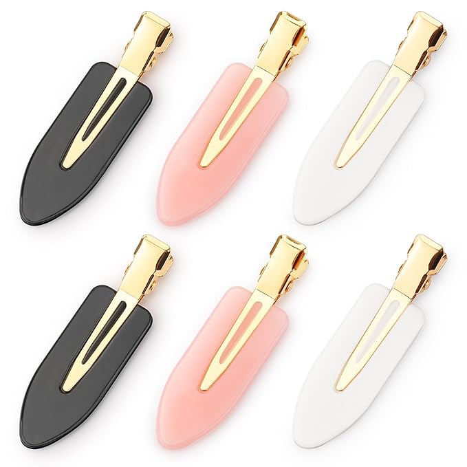 D 6 Pcs No bend Hair Clips No Crease Hair Clip Makeup Clips for Women and Girls Flat Hair Clips for Hairstyling Salon Golden Handle