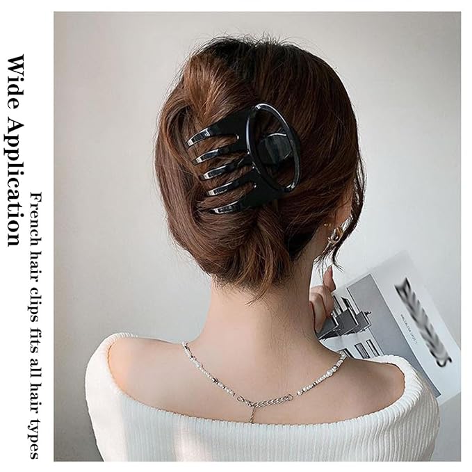 6 PCS 3Inch Curved Flat Hair Clips, French Concord Flat Hair Claw Matte Finish Hair Styling Accessories, Volume Strong Hold Banana Barrettes Hair Clips for Women