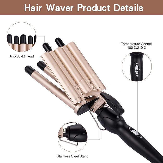 5-Barrel 15mm Egg Roll Hair Curler Hair Curling Iron Hair Waver Hair Crimper Adjustable Hair Styling Tool