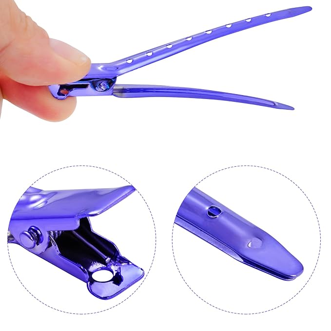 24 Packs Duck Bill Clips, Bantoye 3.35 Inches Rustproof Metal Alligator Curl Clips with Holes for Hair Styling, Hair Coloring, Bright Purple