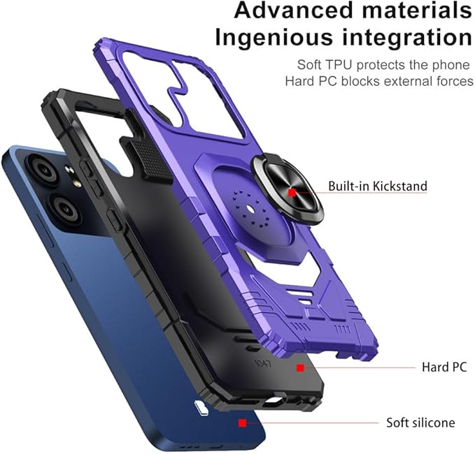 for BLU View 5 B160V / BLU F5 5G Case with 1 Pack Screen Protector,Dual Layer Hybrid Heavy Duty Defender Protection,Sleek Rugged Reinforced Cushion Corner Kickstand Shockproof Bumper Cover Purple
