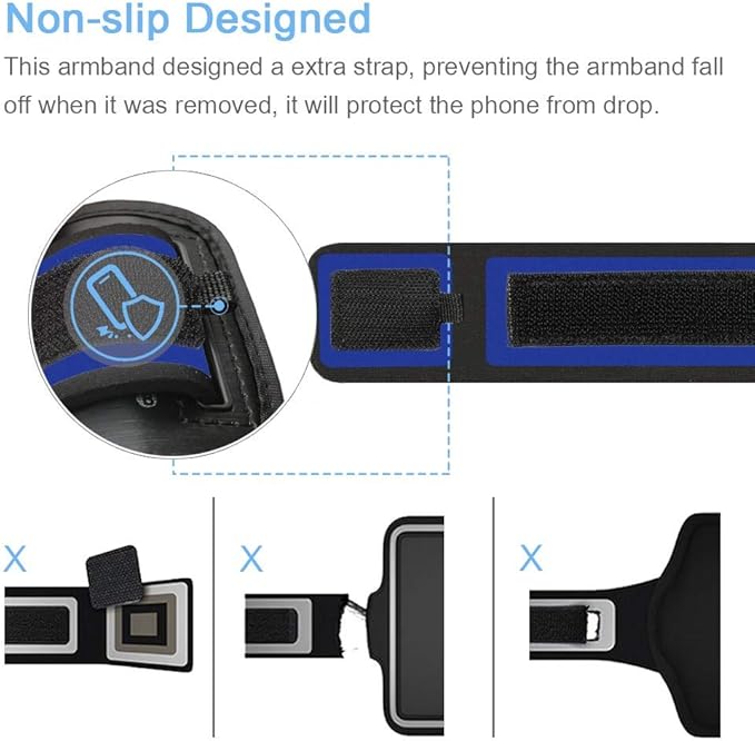 iPhone 16e 16 15 14 Armband with Earphone Holder, JEMACHE Water Resistant Gym Running Workouts Arm Band for iPhone 16e 16 15 14 13 12 11 Pro (Navy Blue)