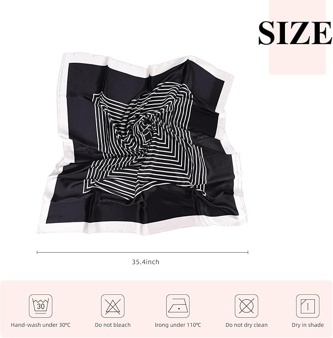 35 x 35 Women's Fashion Pattern Large Square Silk Like Hair Scarf Head Sleeping Wrap Satin Neck Bandana for Gift…