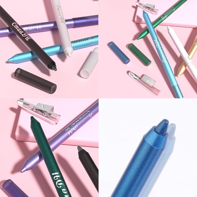 12 Colorful Eyeliner Pen Set, Eye Shadow Pencil, Pearl Eyeliner Kit Metallic Glitter Colored Eye liner for Women Eye&Lip Liner Professional Waterproof Eye Makeup