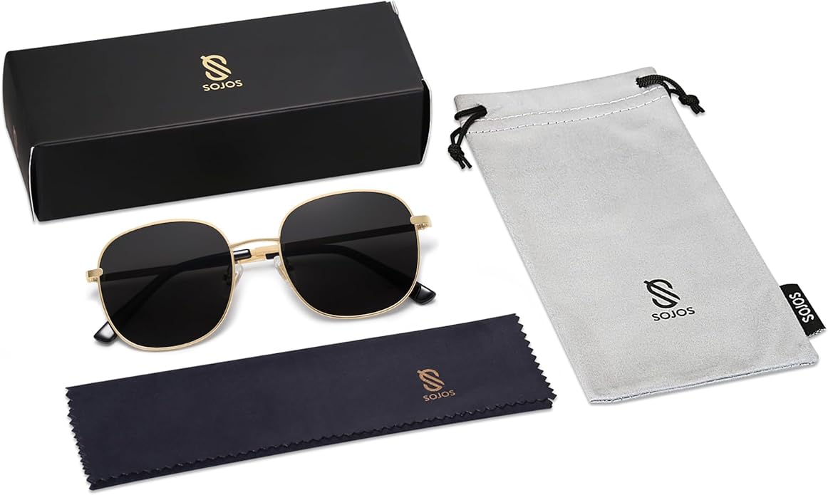 SOJOS Classic Trendy Square Sunglasses for Women Men Cute Big Frame Gold Shades SJ1137