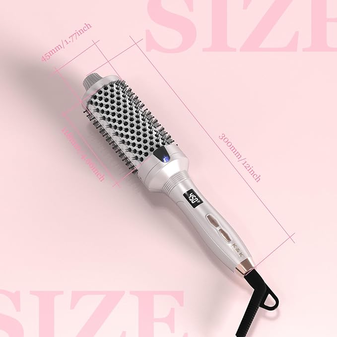 K&K Thermal Brush Heated Round Brush - Blowout Look Volumizer with 1.7 inch Heated Round for Hair Styler Tool Hair Straightener and Curler 2 in 1 Dual Voltage Temperture ContronalQuick & Easy