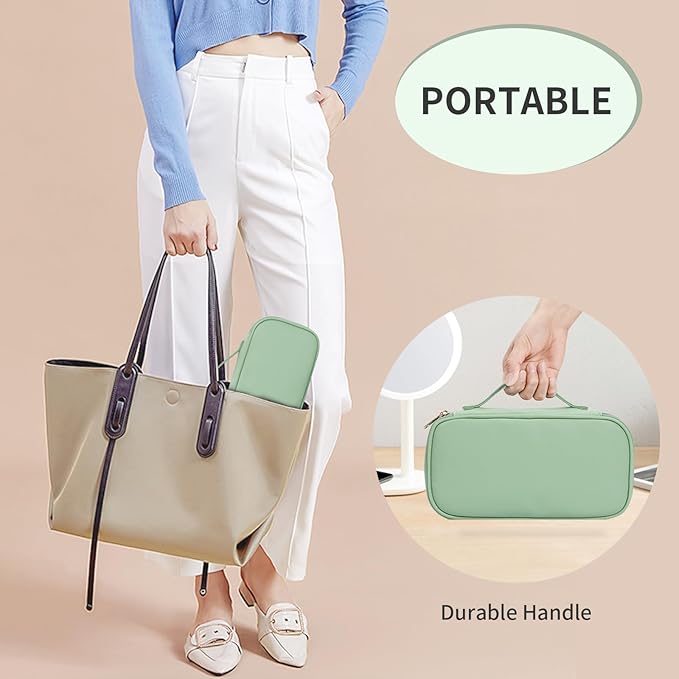 OCHEAL Small Makeup Bag,Portable Cute Travel Makeup Bag Pouch for Women Girls Makeup Brush Organizer Cosmetics Bags with Compartment-Light Green