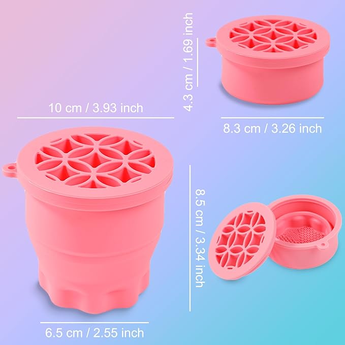 Makeup Brushes Cleaner Mat with Brush Storage Holder, Folding Portable Washing Tool for Makeup Brush Cleaning, 2 In 1 Silicone Brush Cleaner Pad & Cosmetic Brush Organizer Rack (Pink)
