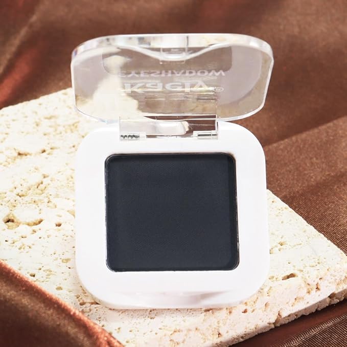 Kaely Pressed Single Eyeshadow Makeup, Black Matte Highly Pigmented Monochrome Eye Shadow Palette, Waterproof Neutral Powde Mini Eyeshadow, sombras para ojos, Lightweight Blendable, 07