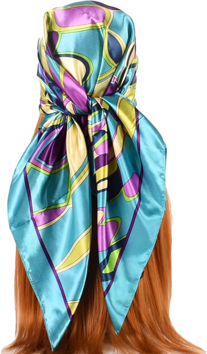 35 x 35 Women's Fashion Pattern Large Square Silk Like Hair Scarf Head Sleeping Wrap Satin Neck Bandana for Gift…