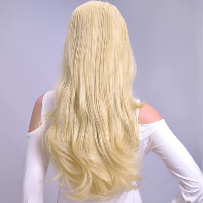 24 Inch Blond Wavy 3/4 Half Wig Long lightest Synthetic Hair Extensions Capless Wigs Hair Clips Extension For Women 210g(24“ #4)