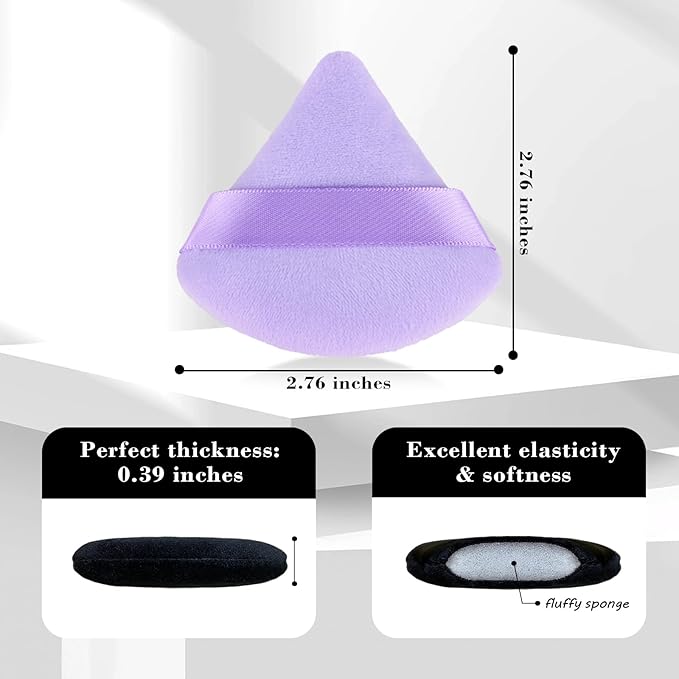 8pcs Triangular Powder Puff Face Soft Velvet Makeup Puff for Loose Powder Body Powder Makeup Sponge for Contouring Wet Dry Foundation Blender Sponge Beauty Makeup Tool.(Purple)