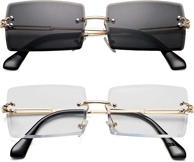 Rectangle Sunglasses for Men/Women Small Rimless Square Shade Eyewear