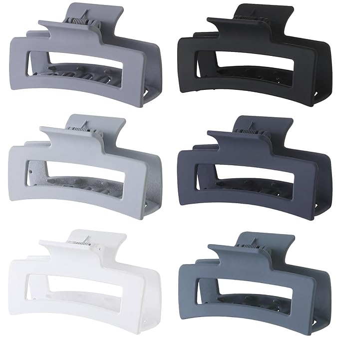 6 Pack Hair Clips, 3.5 Inch Medium Hair Claw Clips for Women and Girls - Grey