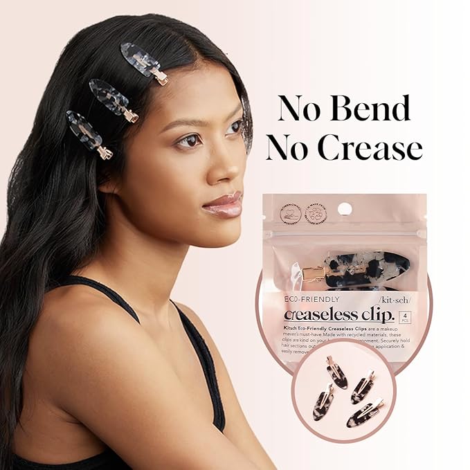 Kitsch Creaseless Hair Clips for Women - No Bend, No Crease Hair Clips For Styling, Makeup Application and Face Wash - Recycled Acrylic - 4pcs Black Terrazzo