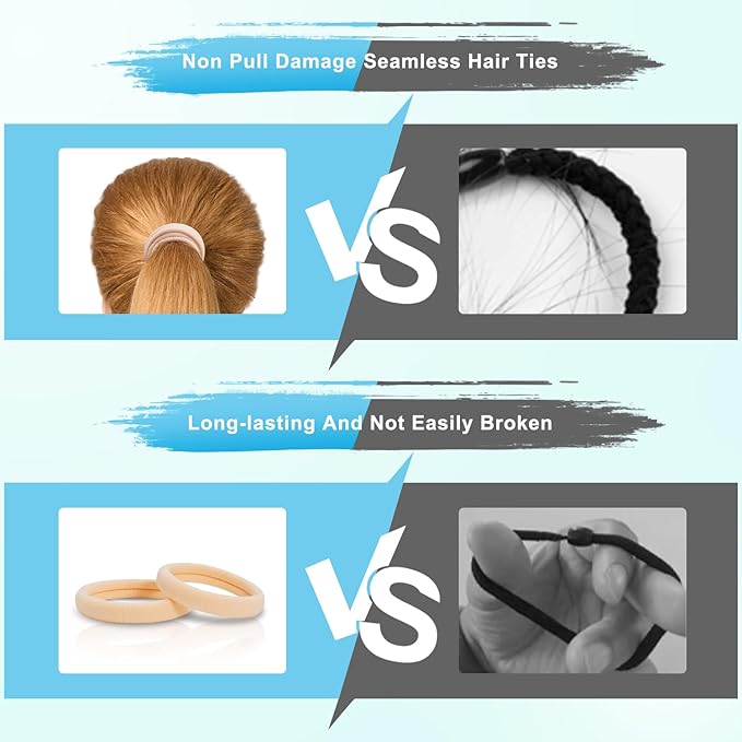 150PCS Blonde Seamless Hair Ties, IKOCO Hair Ties No Damage, Cotton Seamless Ponytail Holders