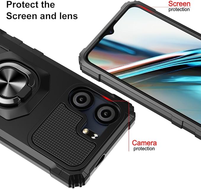 for BLU View 5 B160V / BLU F5 5G Case with 1 Pack Screen Protector,Dual Layer Hybrid Heavy Duty Defender Protection,Sleek Rugged Reinforced Cushion Corner Kickstand Shockproof Bumper Cover Black