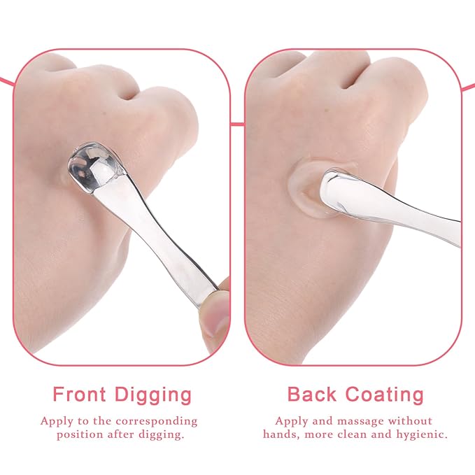 2 Pcs Mini Metal Cosmetic Spatula, Reusable Skin Care Spoon Beauty Scoop Spatula Multi-functional Facial Applicator Tool for Skin Care Creams Eye Cream Essences Beauty Accessories