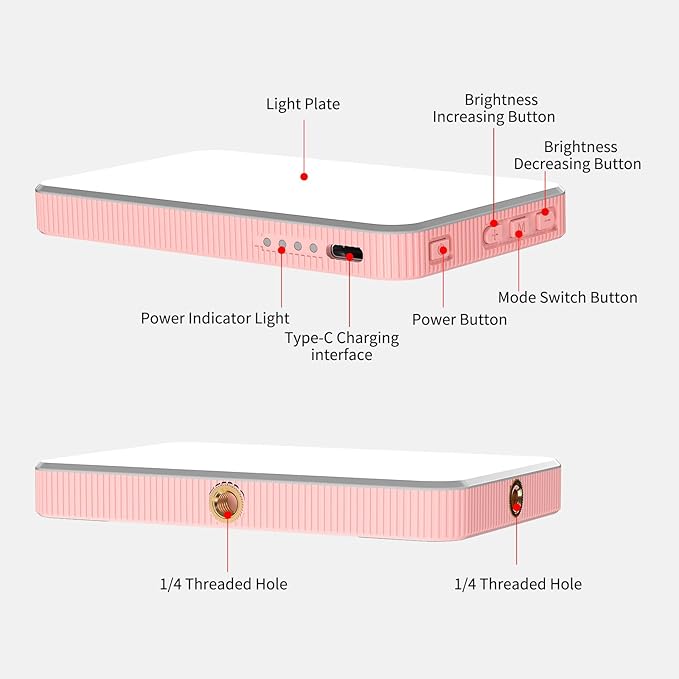 Newmowa Pink Rechargeable Selfie Light - Portable Clip-on Video Light for Phone/Laptop/Camera With Smart Sensor, 3 Modes, 2000mAh Battery for Selfie/Makeup/Video Conference/TikTok