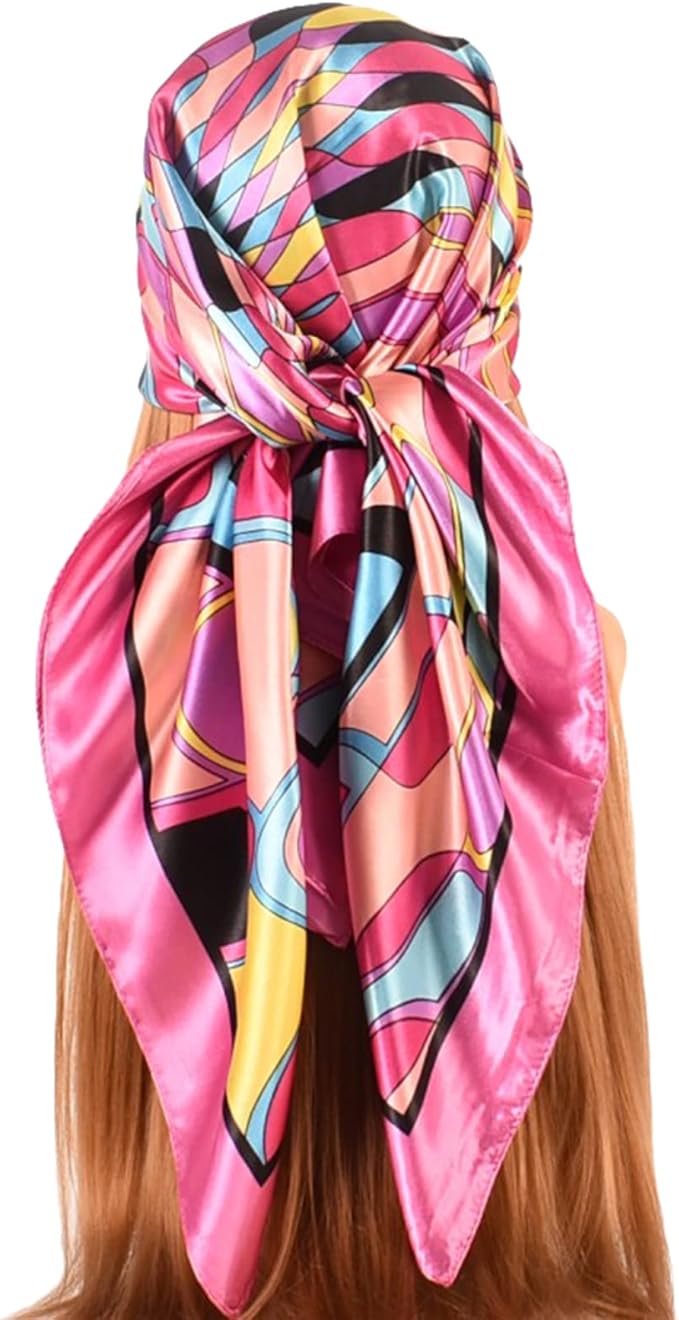 35 x 35 Women's Fashion Pattern Large Square Silk Like Hair Scarf Head Sleeping Wrap Satin Neck Bandana for Gift…