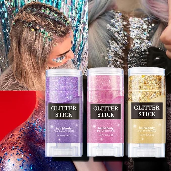 Silver Face Glitter Stick,Holographic Sequins Paint Sparkling Body Glitter Gel Makeup for Women. (Silver face Glitter Stick)