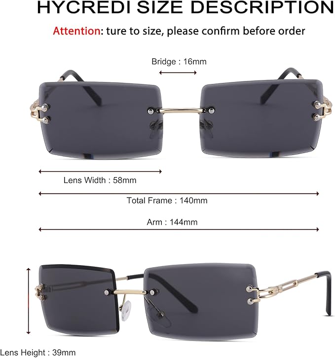 Rectangle Sunglasses for Men/Women Small Rimless Square Shade Eyewear