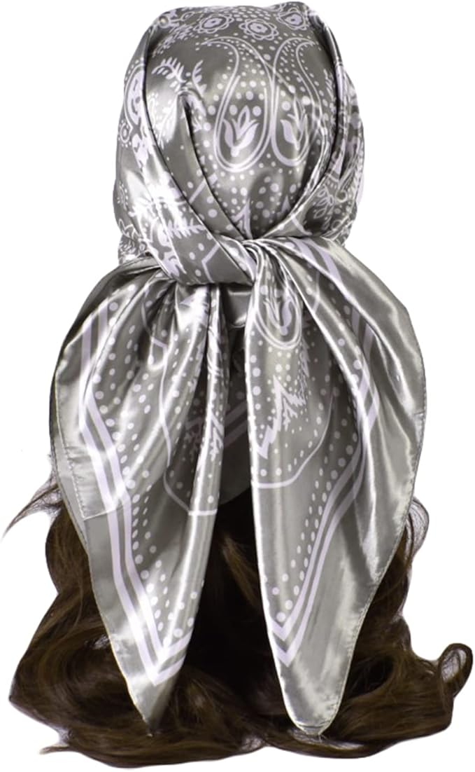 35 x 35 Women's Fashion Pattern Large Square Silk Like Hair Scarf Head Sleeping Wrap Satin Neck Bandana for Gift…