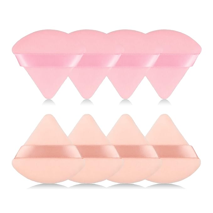 8Pcs of Triangular Powder Puff Makeup Sponges, Made of Super-soft Velvet, Designed for Contouring, Eye, and Corner, Beauty Blender Foundation Mixing Container.