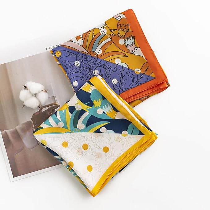 MINIDORA Satin Scarves for Women 27.5 × 27.5 inches Medium Square Elegant Silk Feeling Head Scarf