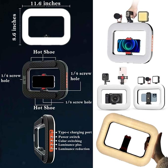 Phone Video Rig QYPENT Handheld LED Ring Light Selfie Light Phone Video Stabilizer for Camera, Smartphone, Action Camera, YouTube, Setup, Filmmaking, Makeup, Vlogging (YM200)