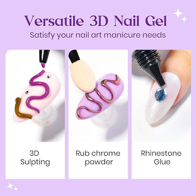 MIZHSE 3D Nail Gel - Nail Art Sculpting Gel 15g Color Changing Purple Orange 3D No Wipe Nail Design Molding for Nails Supply U V LED Home DIY